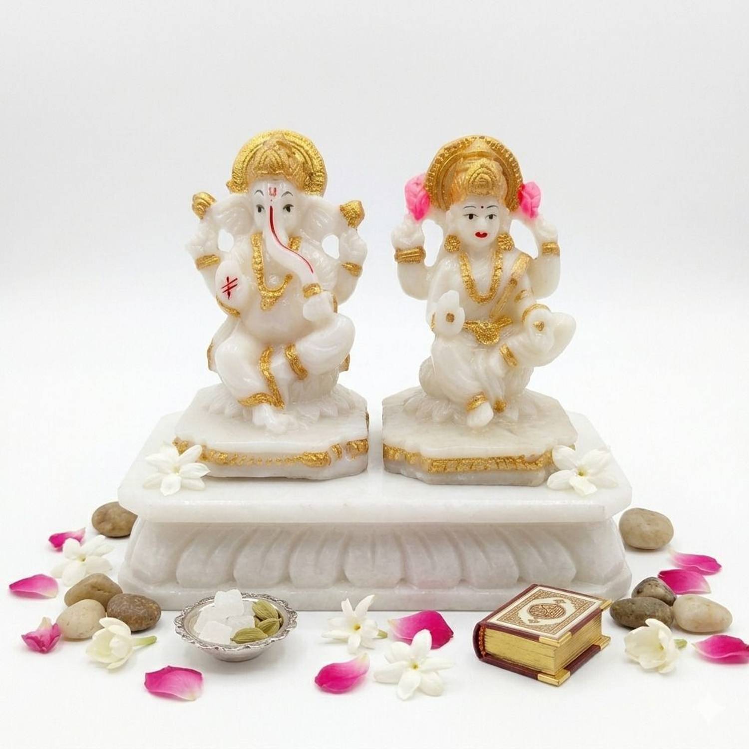 Murtiva decor Laxmi Ganesh Idol Set Ganpati Idol for Car Home Decor Showpiece Gift Items Decorative Showpiece - 9 cm