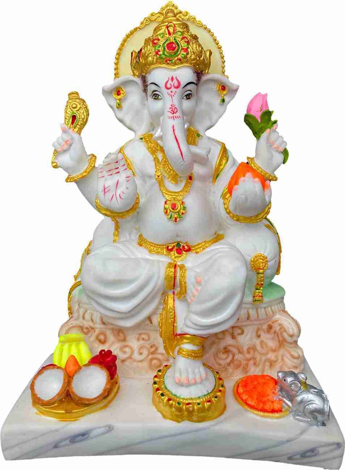 HUBZONES Marble Dust Lord Ganesha Idol Ganpati God Ganesh Home Décor Statue Decorative Showpiece  -  33 cm