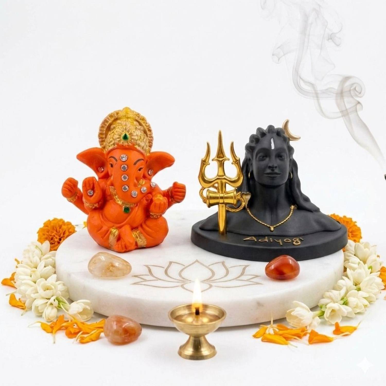 Murtiva decor Ganesha & Shiv Ji Idol Adiyogi Car Dashboard Home Decor Gift Items Showpiece Decorative Showpiece - 7.5 cm