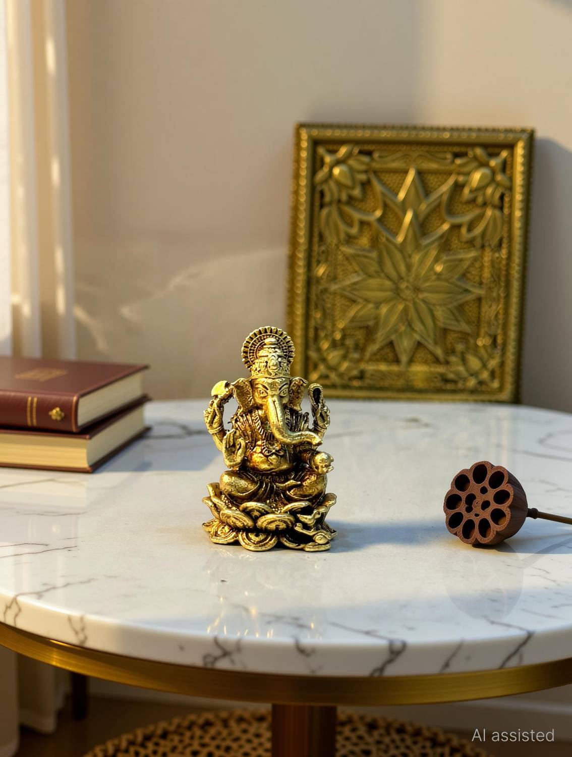 Aakrati Lord Ganesh Brass Statue| Brass Décor| Ganesh Idol Decorative Showpiece - 1.5 cm