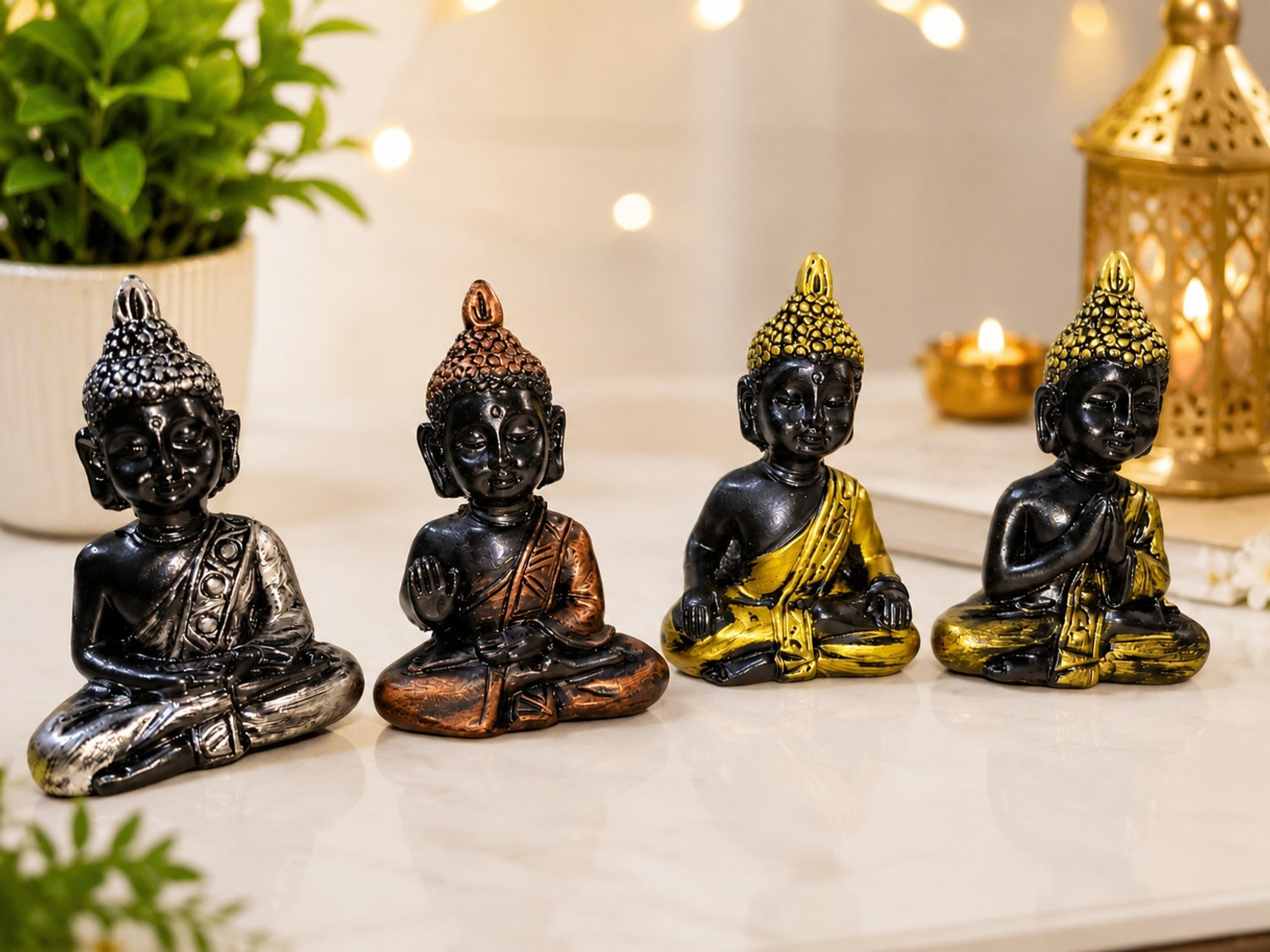 Image of UNYSHOPPE Kidocraft Set of 4 Mini Buddha Statue Showpiece for Home Decor Decorative Showpiece - 8 cm