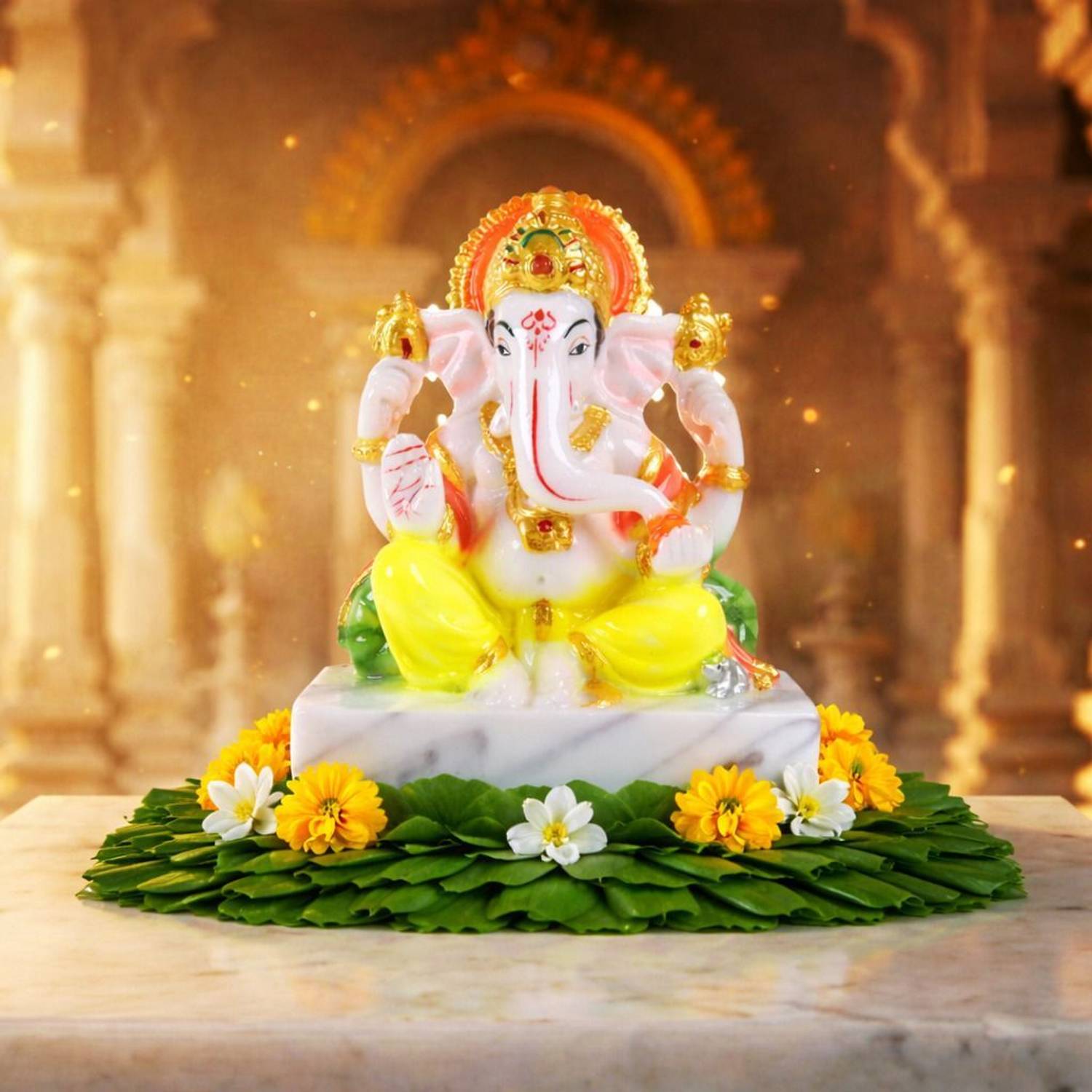 Devayam Shree Ga0nesh Ji | Marble Powder Murti for Home Mandir & Office. Decorative Showpiece - 12 cm