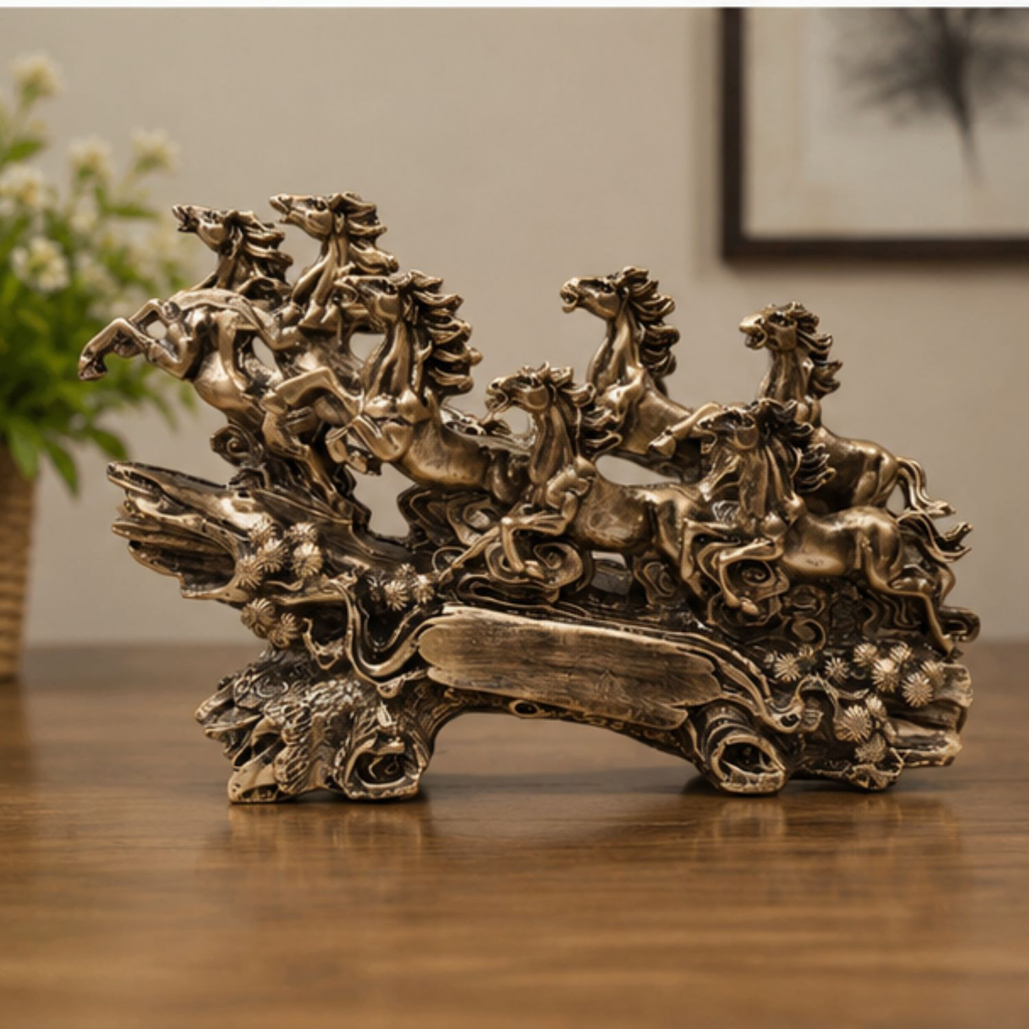 Image of Artmagic 7 Running Horses Showpiece for Home Decor | Feng Shui Horse Statue -01 Decorative Showpiece - 18 cm