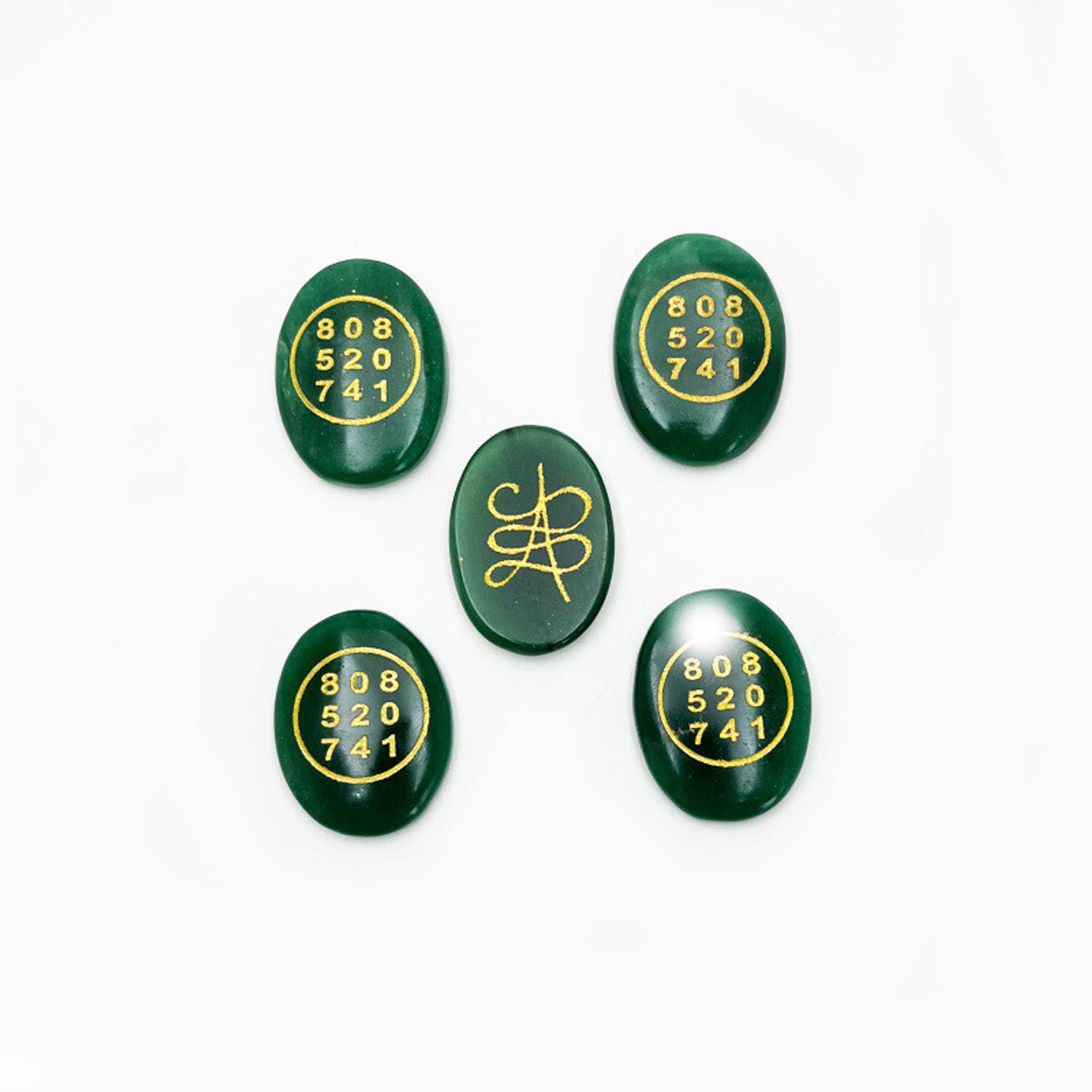 Image of Multiagate Green Jade Crystal Money Switch Word & Zibu Symbol of Prosperity Oval Shape Decorative Showpiece - 0.5 cm