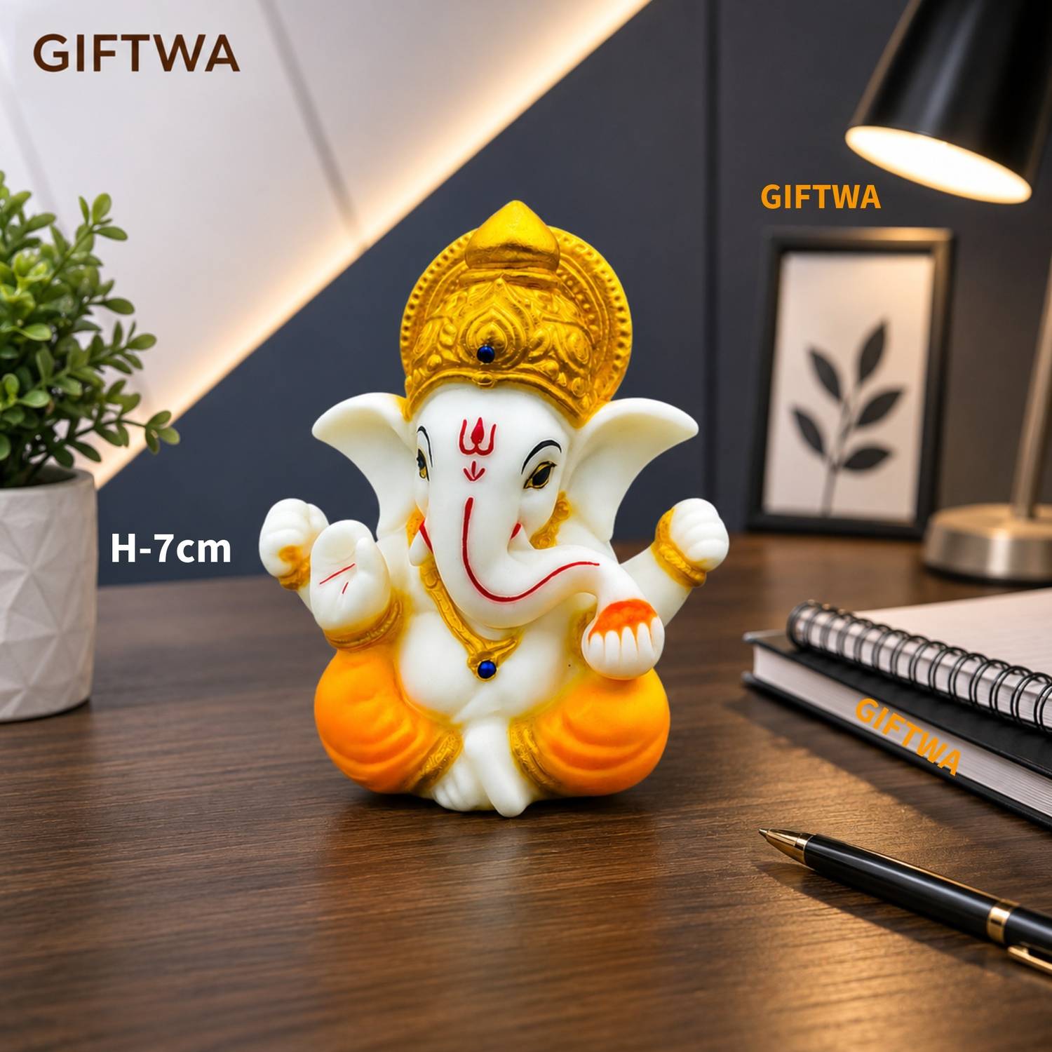GIFTWA Lord Ganesha Statue for Home Decor, Car Dashboard, Office Table & Pooja Decorative Showpiece - 7 cm