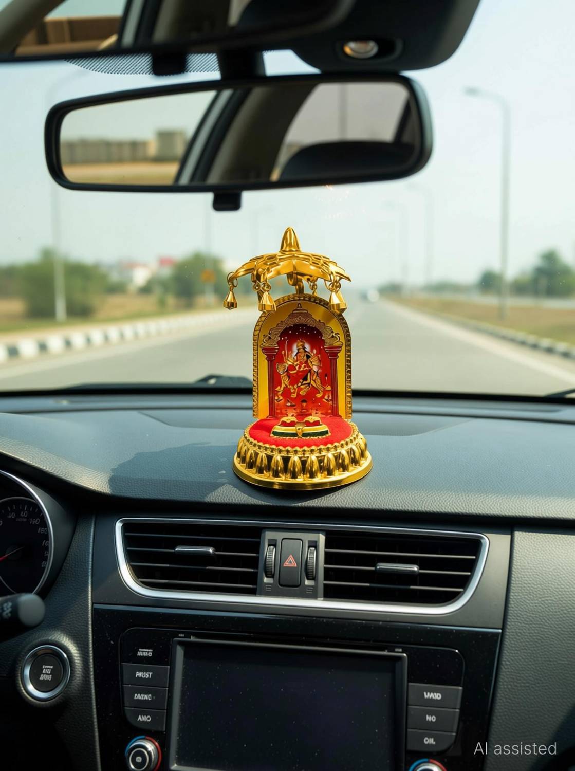 Adiguru Goddess Maa Durga / Sherawali Mata Idol with Charan Paduka & Umbrella Chhatra Decorative Showpiece - 10 cm
