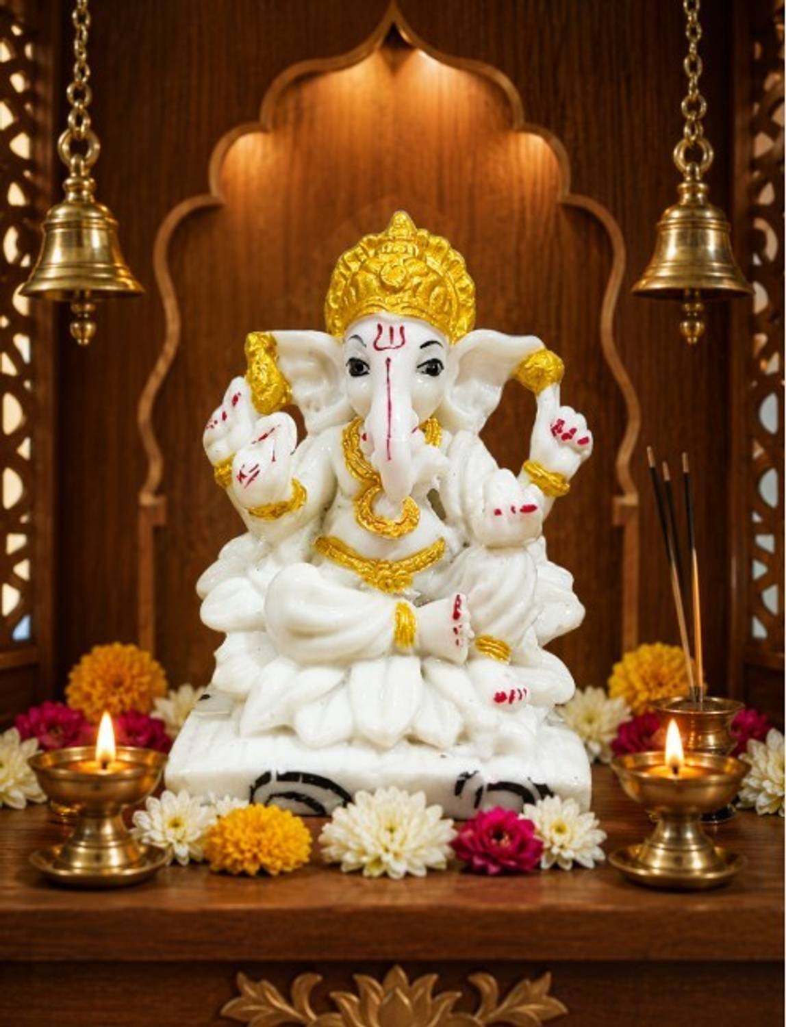 Tanvi creations Lord Ganesha Marble Finish God Idol Statue for Home, Office, Car, Gifting Decorative Showpiece  -  8 cm