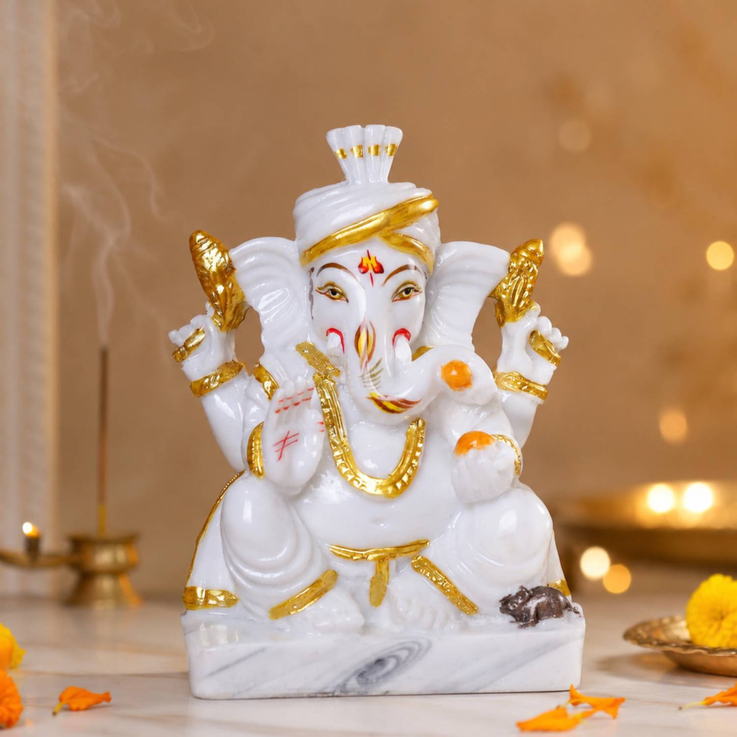 Flipkart Perfect Homes Lord Ganesha Marble Finish God Idol Statue Decorative Showpiece - 14 cm