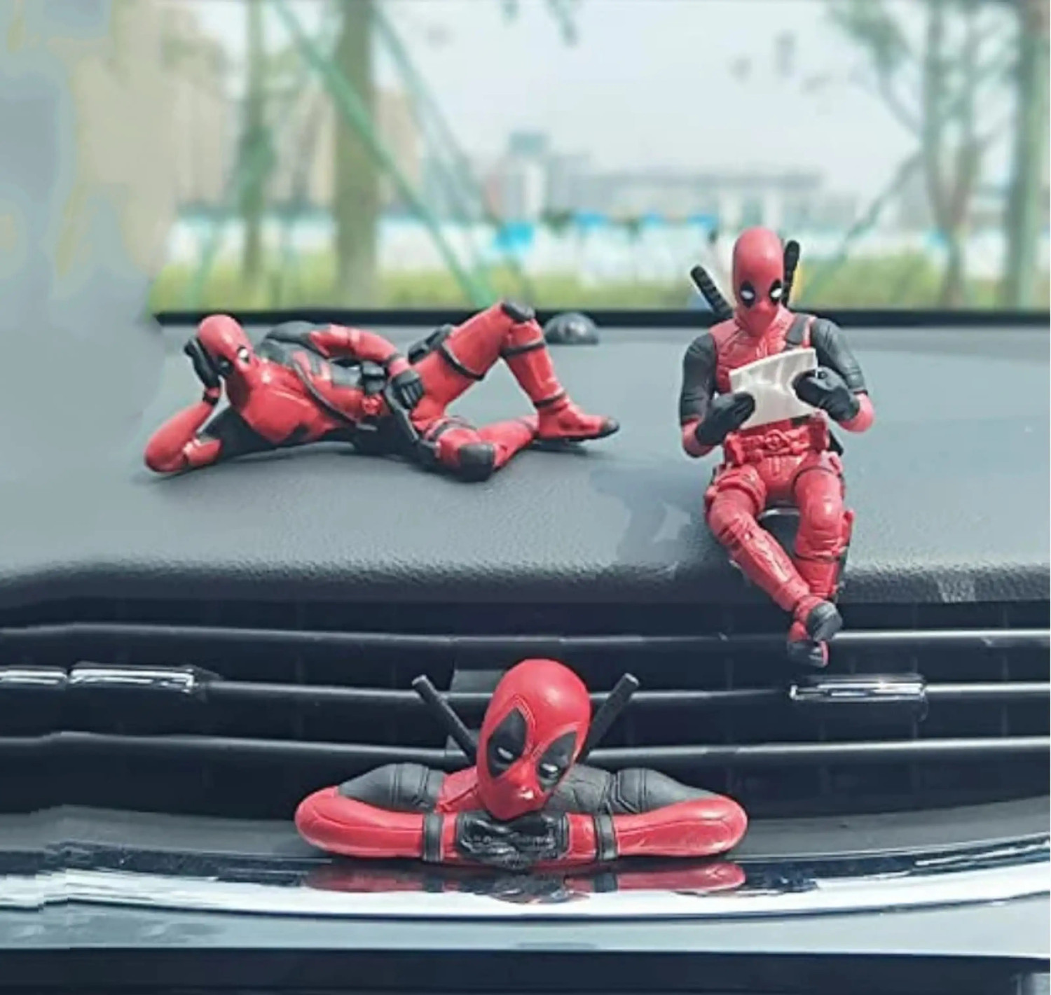 Image of SHIGOSHREE Deadpool Car Dashboard Figurines Set, Anime Action Figures for Car Desk Decor Decorative Showpiece - 9 cm