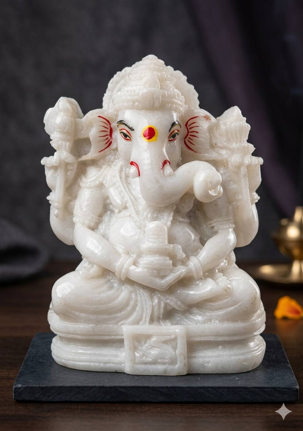hands of odisha Ganesha Holding Shivling Statue | White Marble Dust Ganpati for Home & Desk Decorative Showpiece  -  8 cm