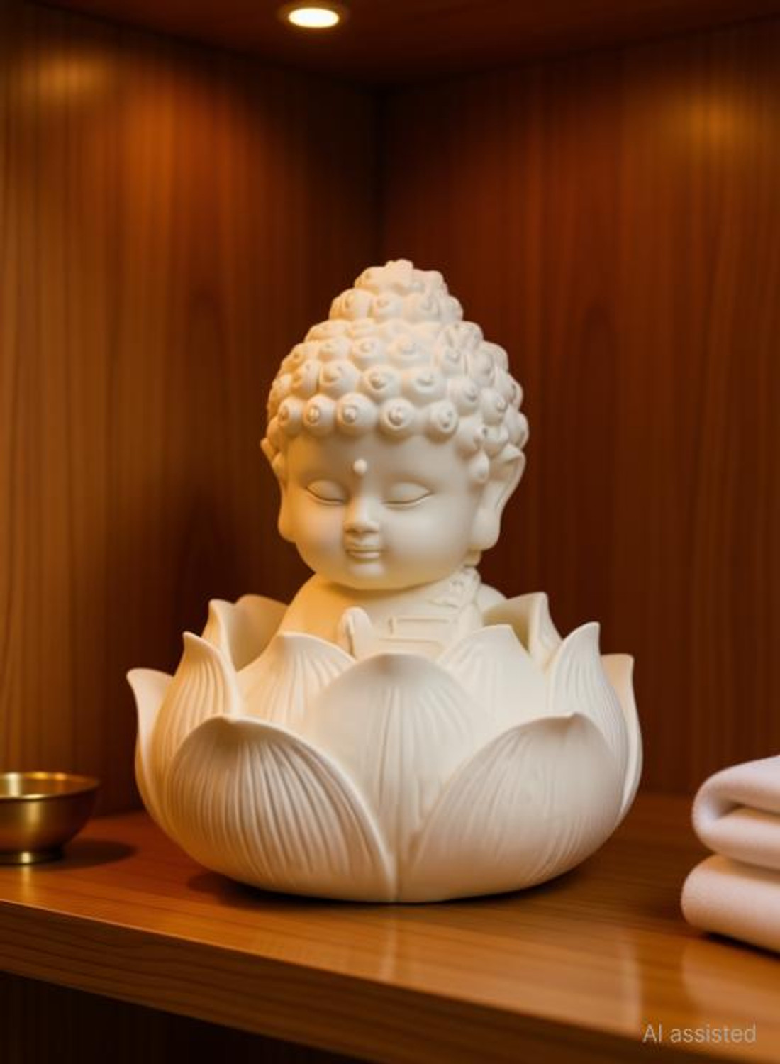 Image of Ananya Trading Lotus Baby Buddha Statue Ideal for Home, Office Desk & Car Dashboard Decorative Showpiece - 10 cm