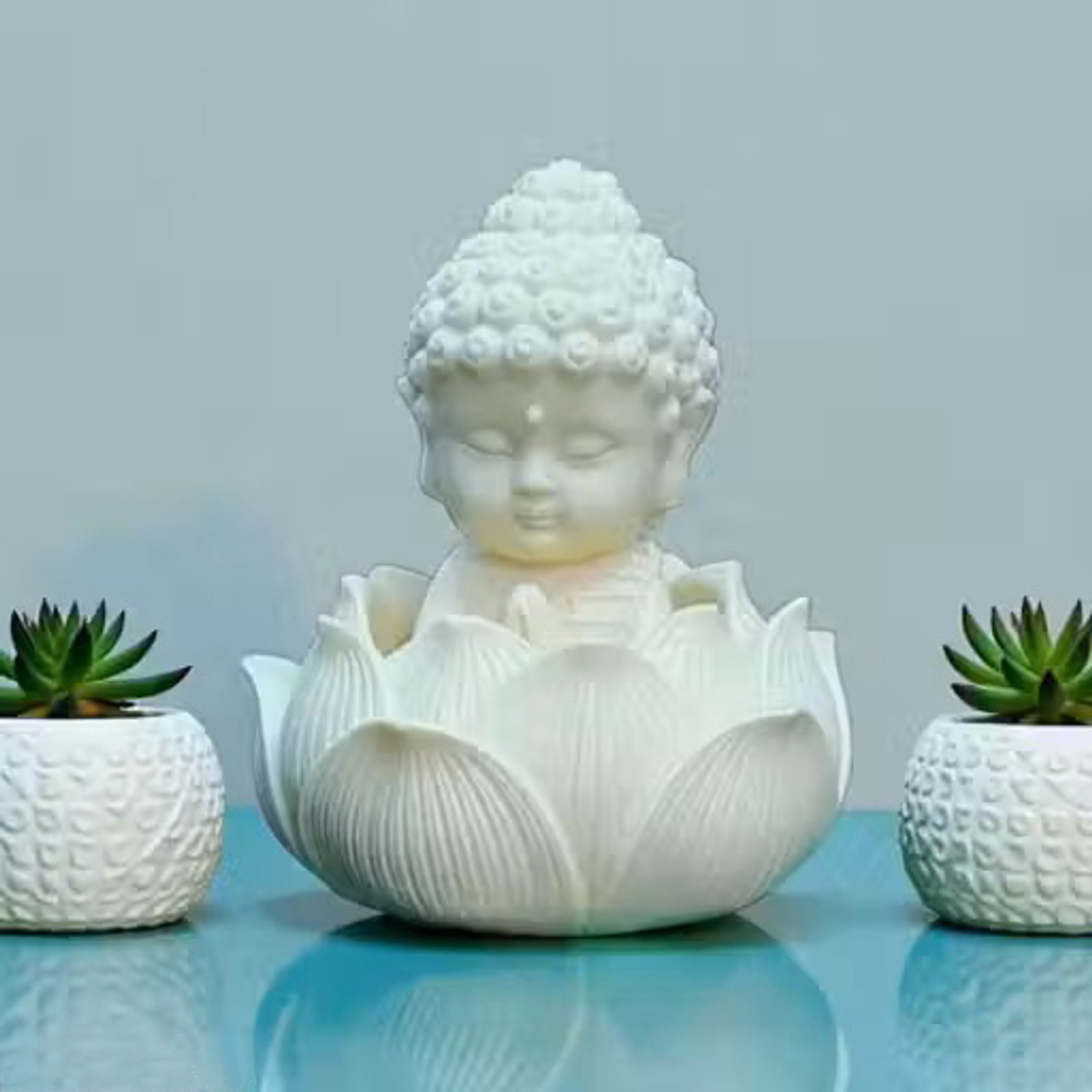 Image of Ananya Trading Lotus Baby Buddha Statue Ideal for Home, Office Desk & Car Dashboard Decorative Showpiece - 10 cm