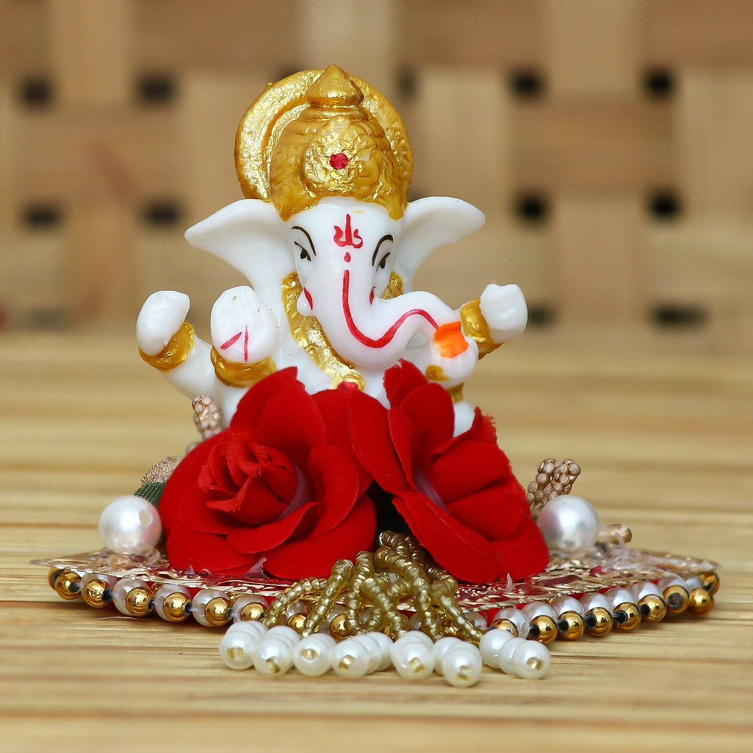 Artisyn Lord Ganesha Idol on Decorative Handcrafted Plate for Home and Car Decorative Showpiece - 8 cm
