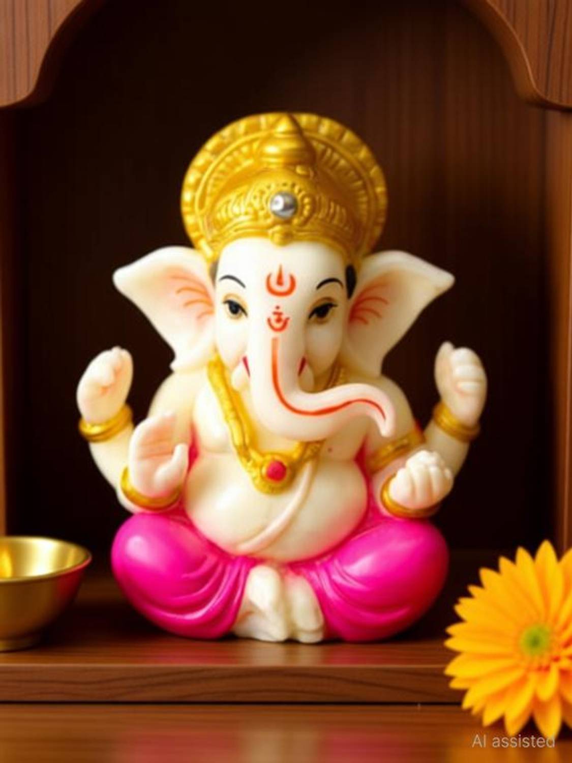 WEAR CRAFT Ganesh Idol for Home Decor & Car Dashboard Small Ganpati Murti for Mandir Pooja Decorative Showpiece - 7 cm