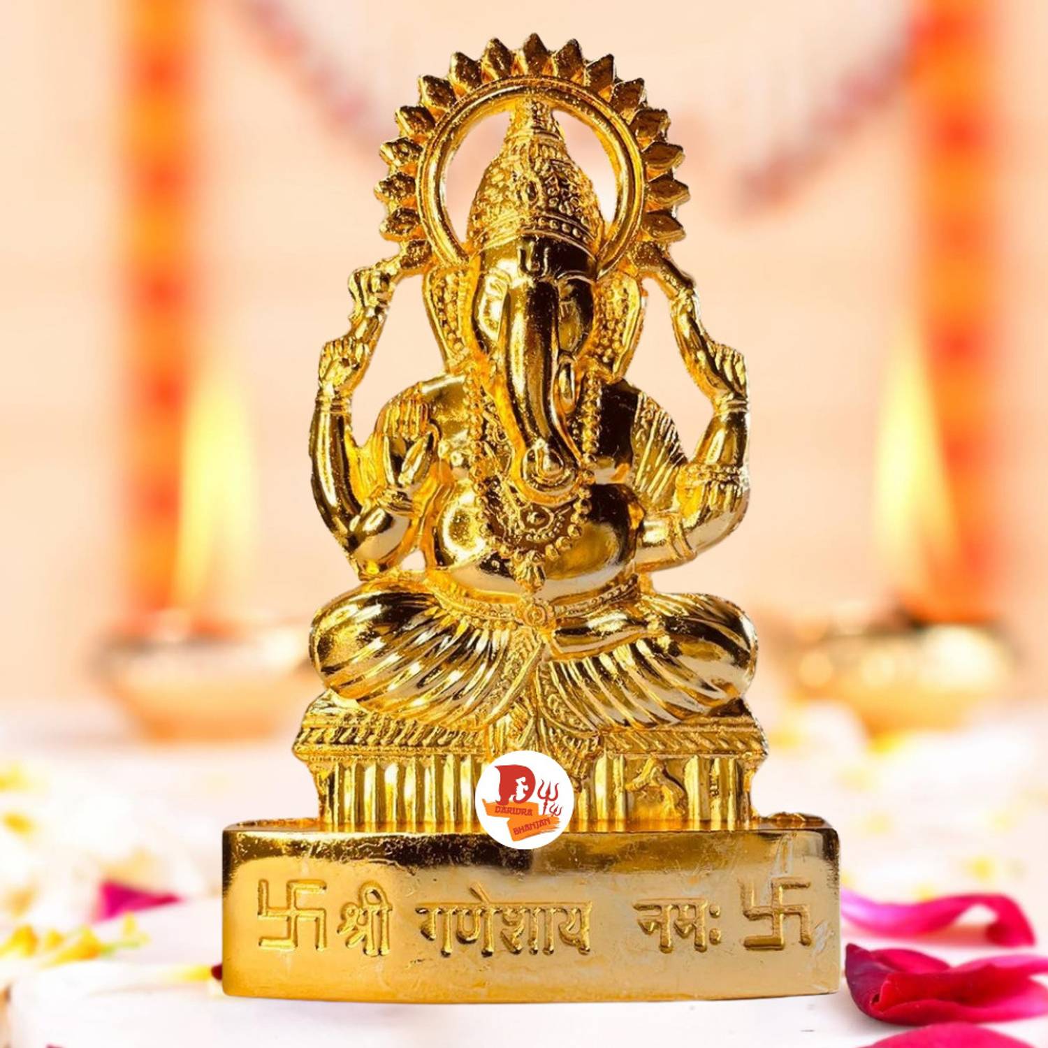 DARIDRA BHANJAN metal ganesh idol, Ganpati murti, metal ganesha idol, gold plated ganesha murti Decorative Showpiece - 11 cm
