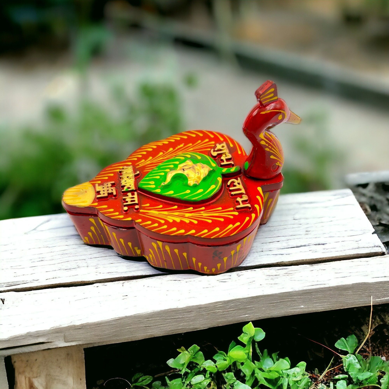 Image of lookart Peacock Shape Meenakari Work Kumkum Box Decorative Showpiece - 13 cm