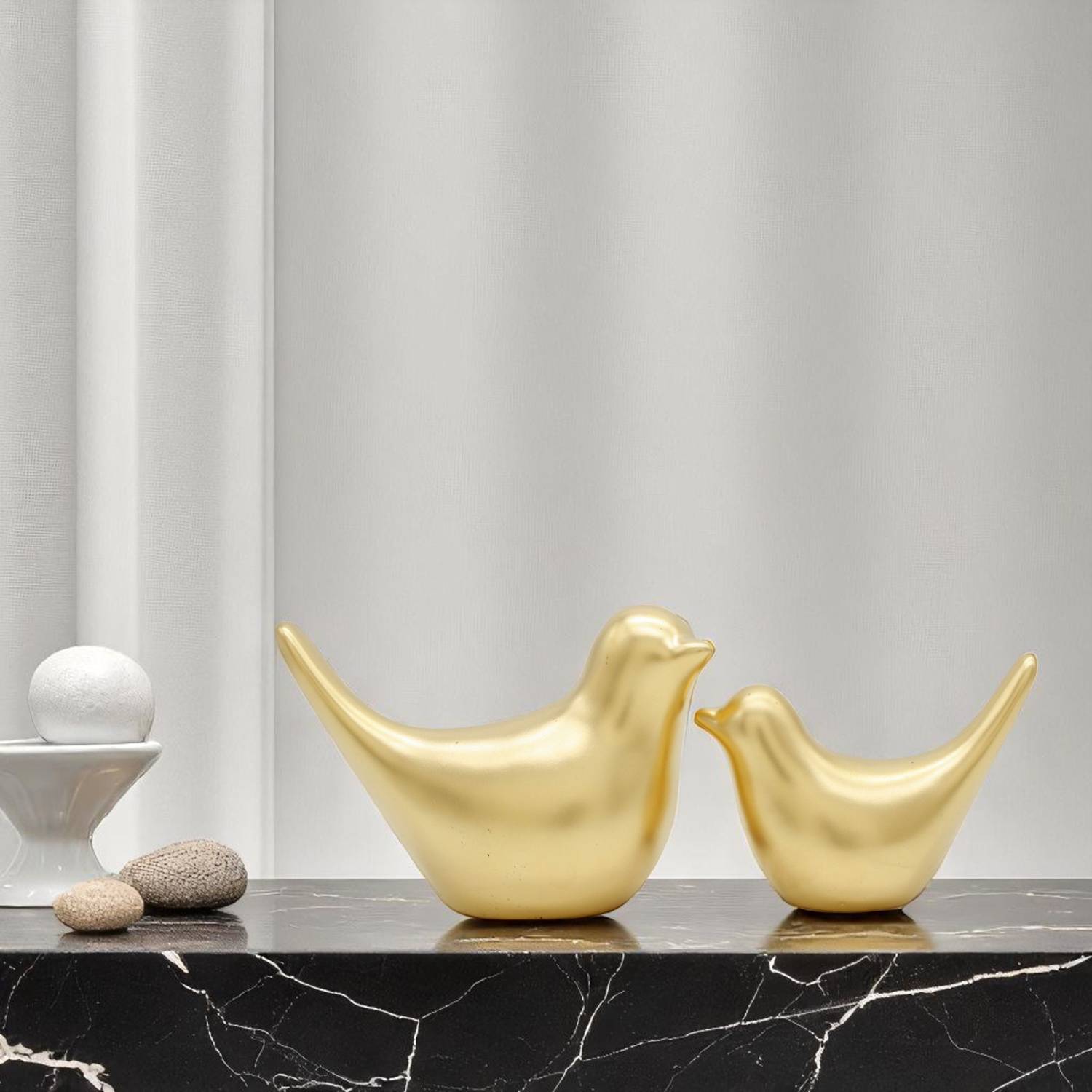 aabco Golden Ceramic Bird Couple Luxury Shelf for Home Décor Showpiece for Couples Decorative Showpiece  -  6 cm