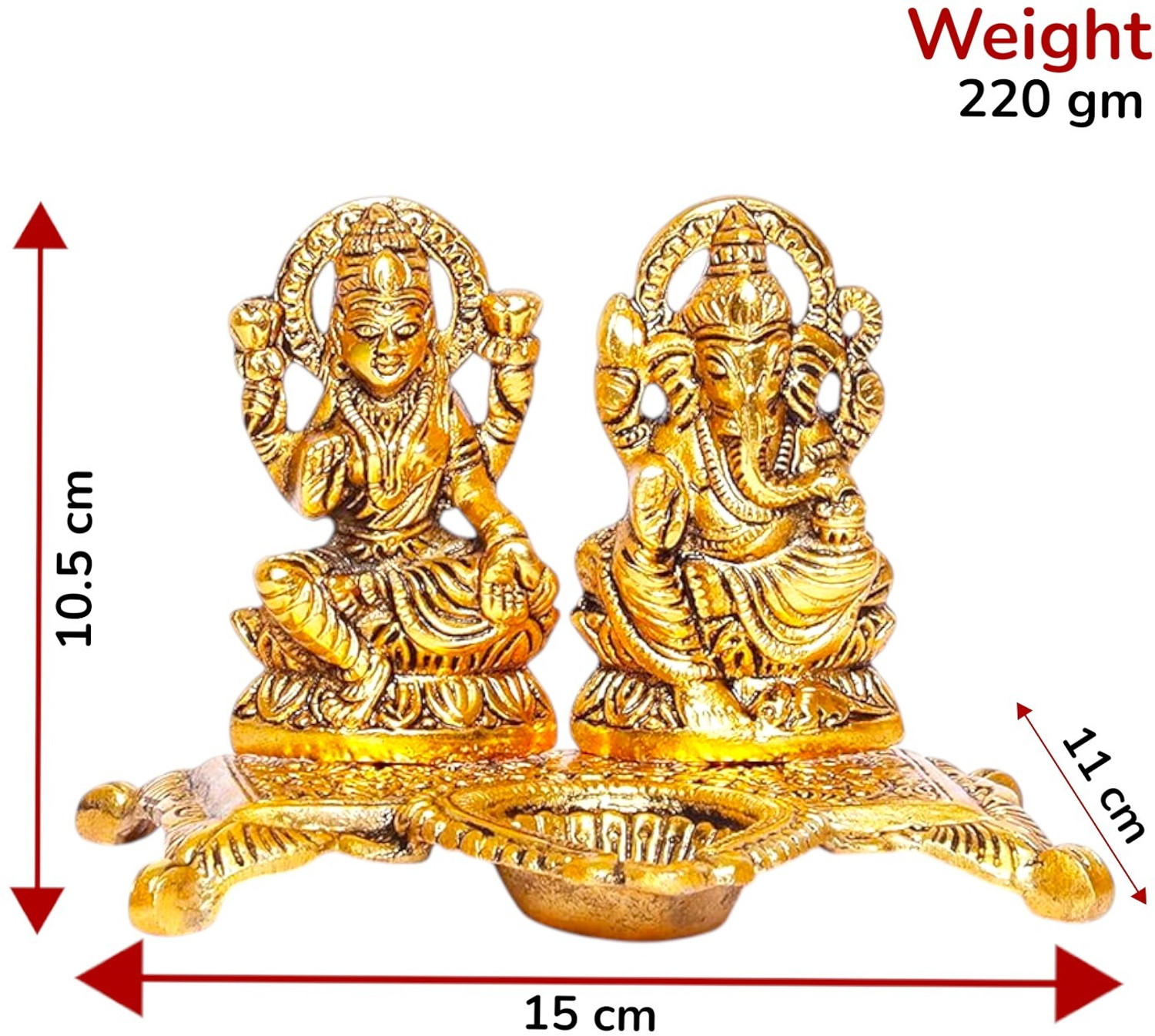 Image of eCraftzone Brass Statue /Murti /Figure Diya Lord Lakshmi Ganesha Set Size Decorative Showpiece - 10 cm (Brass, Gold)