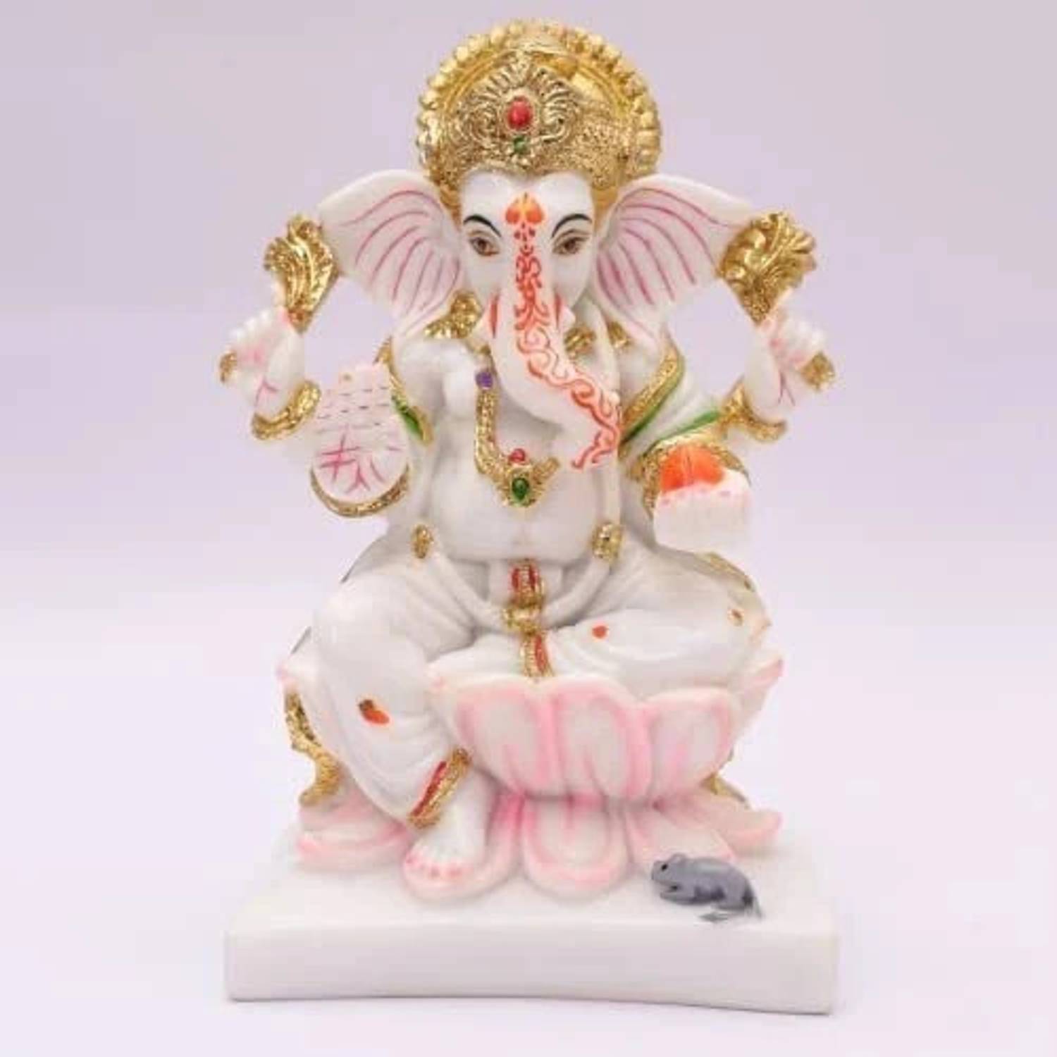 ASHA ART Chaturbhuj Ganpati Ji Sitting on Lotus Statue Murti Idol For Pooja Home & Office Decorative Showpiece  -  18 cm