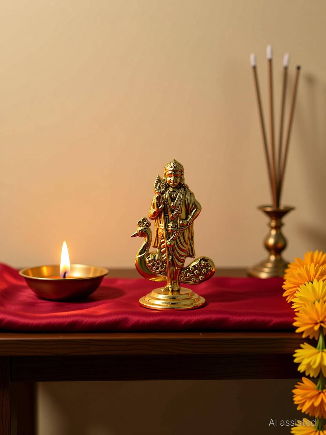 ASTRAMART GOD KARTHIKEYAN / MURUGAN / SUBRAMANIYAN WITH PEACOCK IDOL FOR CAR DASHBOARD Decorative Showpiece - 6.5 cm