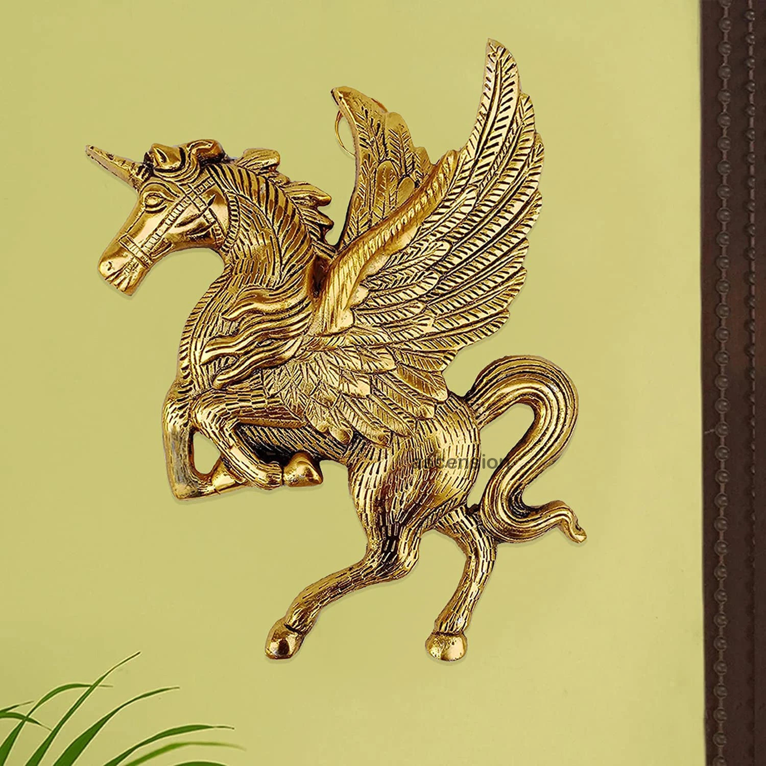 Image of Ascension Brass Wall Hanging Flying Angel Horse Statue Wall Decor Pegasus Animal Feng Shui Decorative Home Office Decor Showpiece Decorative Showpiece - 21 cm