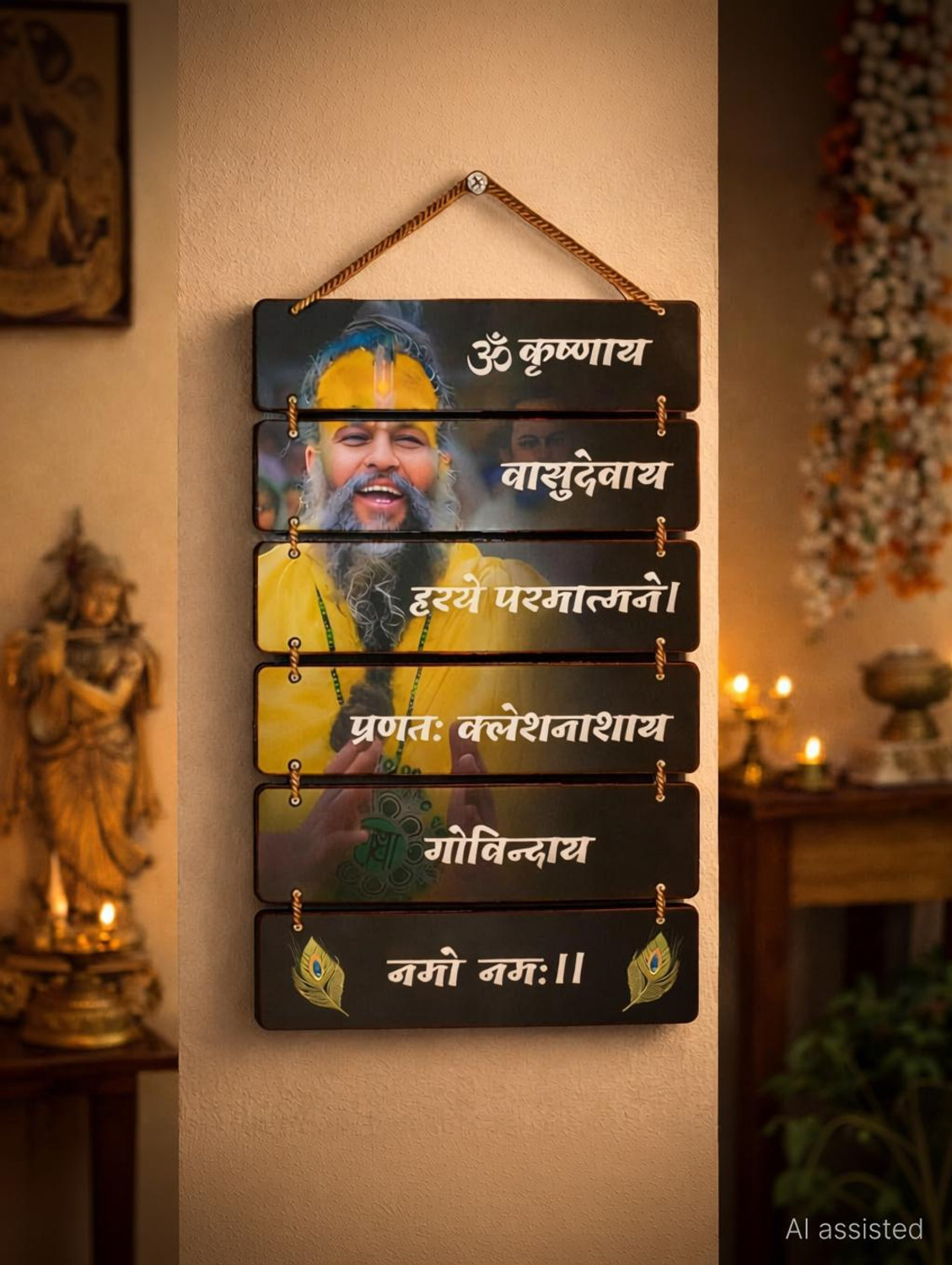 Image of Shivmaan Art Premium Premanand Ji Maharaj Spiritual Decoration MDF Wooden Wall Hanging