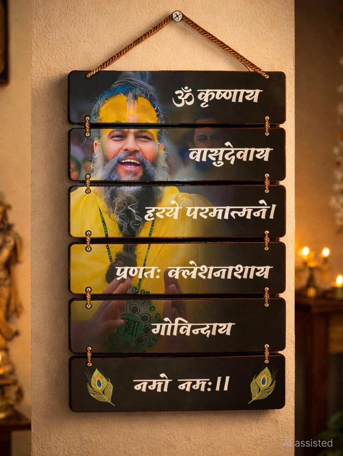Image of Shivmaan Art Premium Premanand Ji Maharaj Spiritual Decoration MDF Wooden Wall Hanging