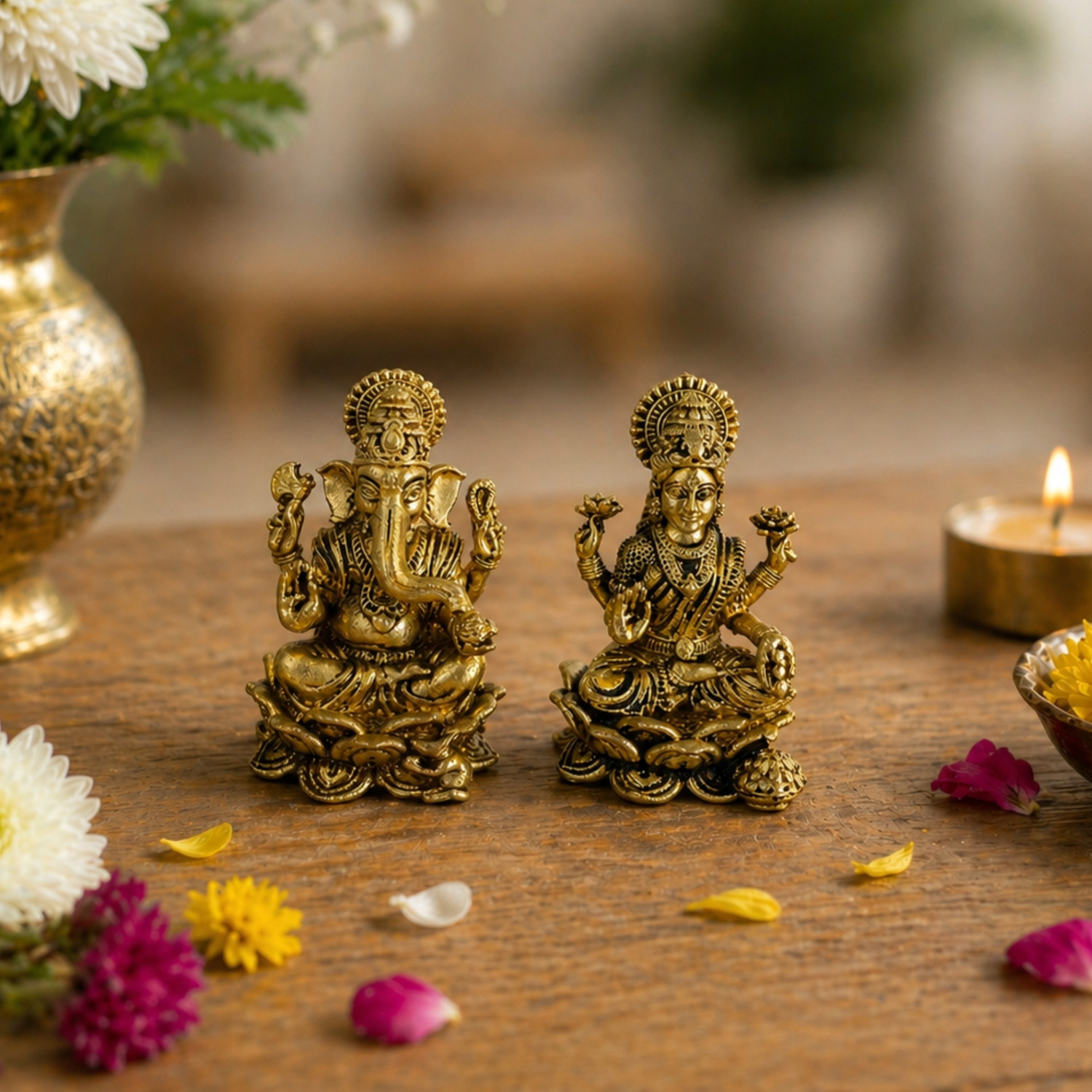Image of Aakrati 100% Brass Laxmi Ganesh Idol | Religious Decor & Gift Decorative Showpiece - 3.04 cm (Brass, Yellow)