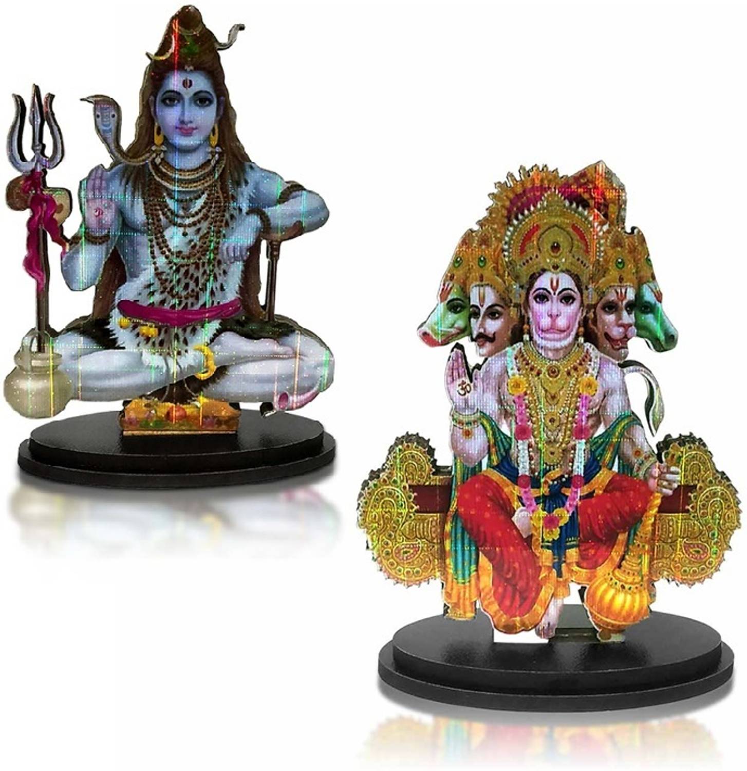 Adiguru Pack of 2 MDF PanchMukhi Hanuman & Shiv Idol for Dashboard Decorative Showpiece - 10 cm