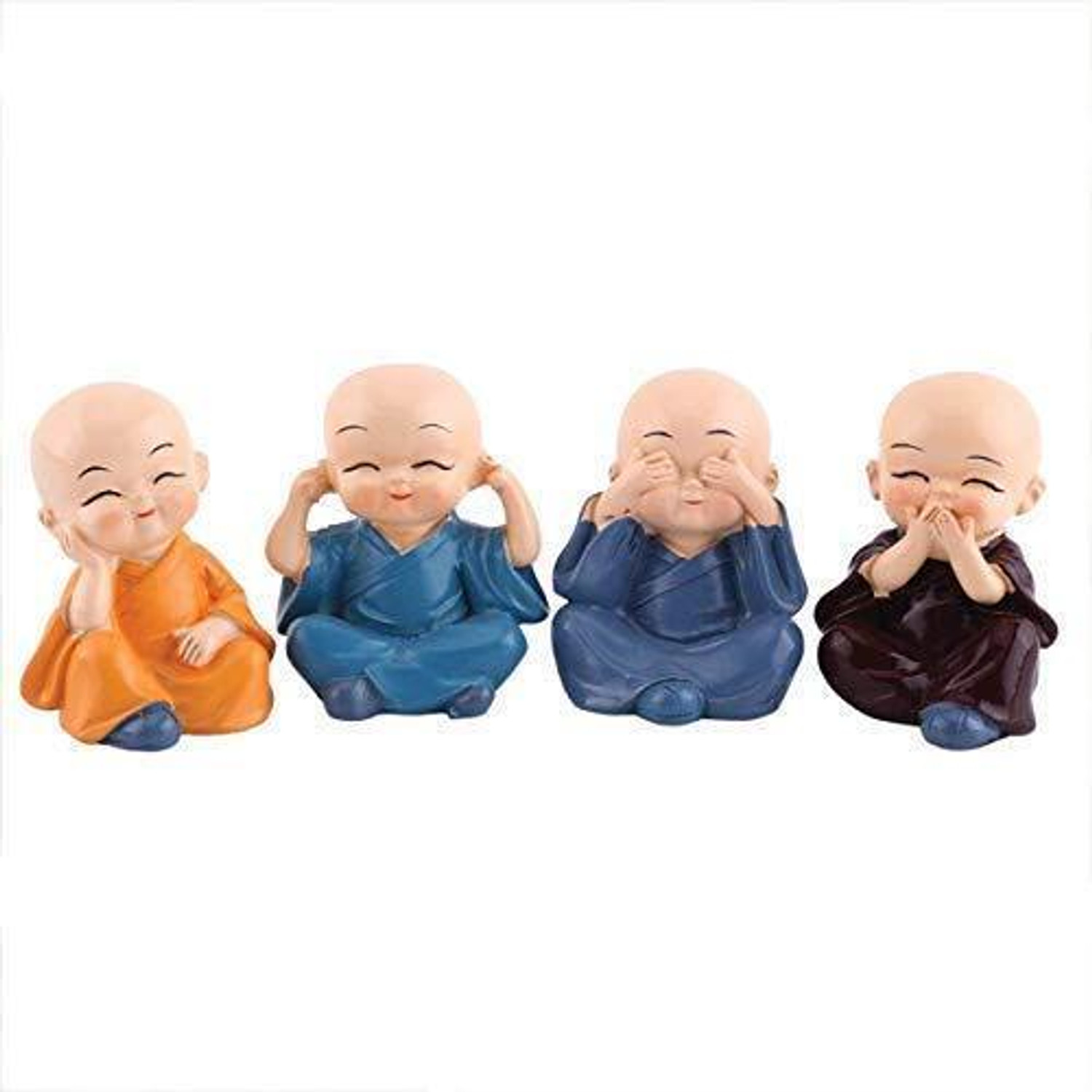 Image of Little Corners Set of 4 Baby Monk Buddha Figurines for Car Dashboard| Home Decor| Office Decor| Decorative Showpiece - 5 cm