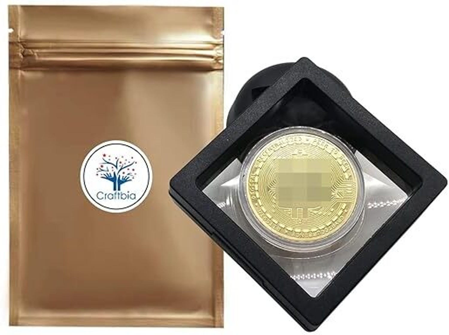 Image of Craftbia Bitcoin Coin Copper with Display Item Case Decorative Showpiece - 0.3 cm (Metal, Gold)