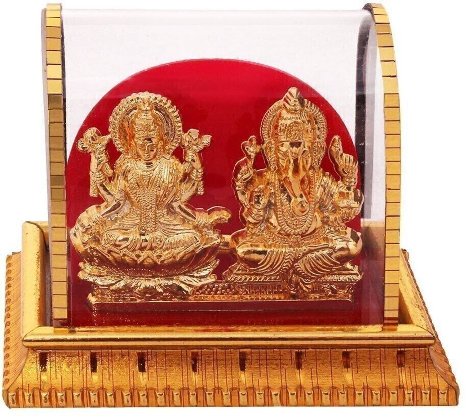 INTERNATIONAL GIFT Gold Plated Laxmi Ganesh Idol In Acrylic Box | For Pooja, Car Dashboard Decorative Showpiece - 12 cm