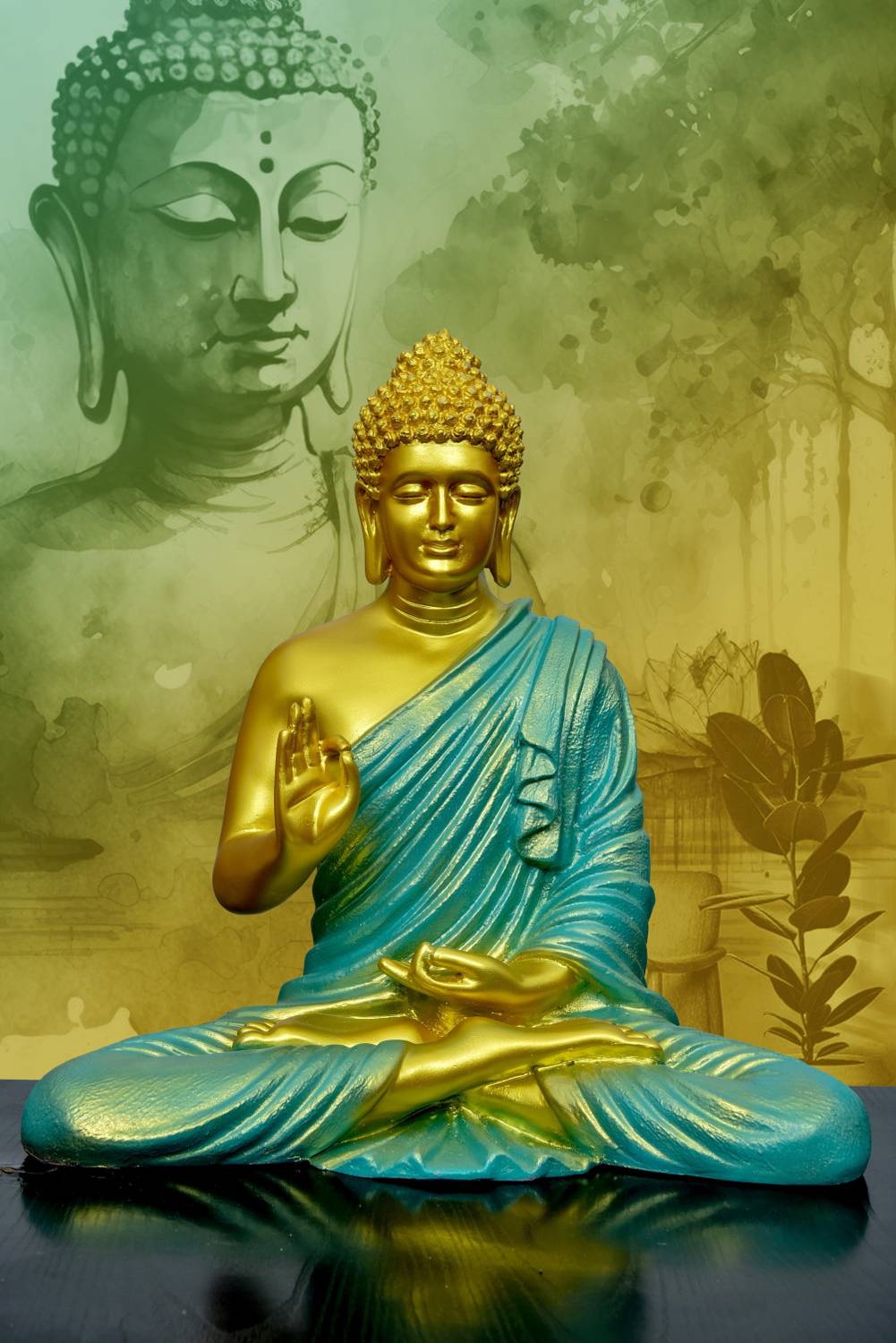 ANAVADYA Beautiful Sitting Buddha Idol Statue for Home & Garden Living Room - 15 Inch Decorative Showpiece - 40 cm
