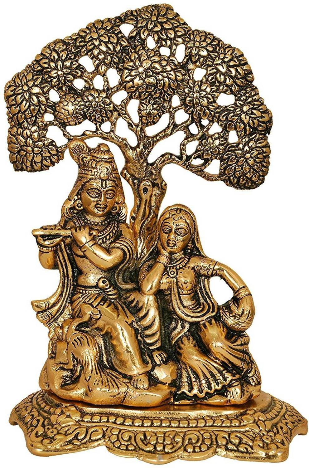 Aanshi shoppe Radha Krishna Sitting Under Tree Idol (Aluminium) Metal Statue Decorative Showpiece  -  18 cm