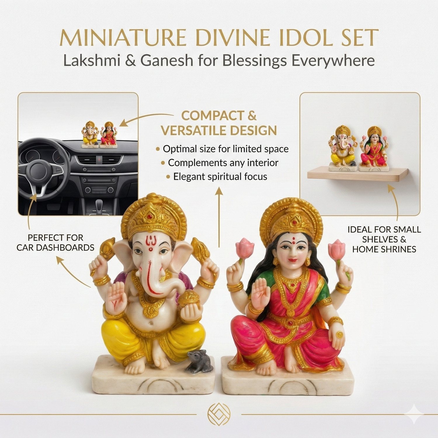 Image of WearrCraftJPR Laxmi Ganesh Ji Idol Symbol of Wealth, Wisdom, Prosperity & Divine Blessings Decorative Showpiece - 10 cm