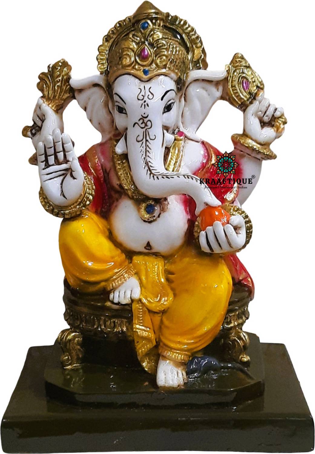 KRAAFTIQUE ARTS Lord Ganesha Idol on Singhasan Murti for Home Pooja Room, Decorative Showpiece - 18 cm