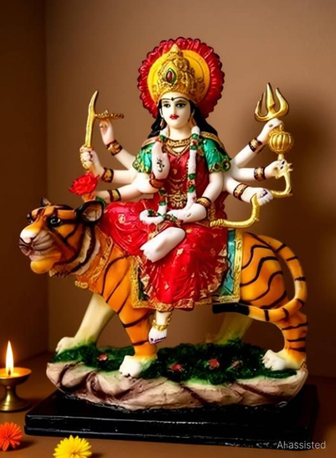 AMARANHANICRAFT Sherawali mata idol marble durga idol, durga marble idol durga maa, durga statue Decorative Showpiece - 14 cm