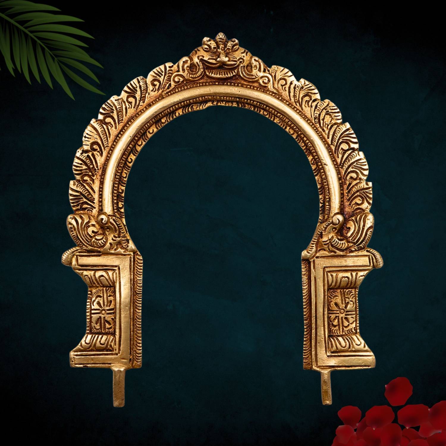 Bhunes Brass Prabhavali Arch Frame Temple Backdrop Pooja Decor Idol 9 Inch Decorative Showpiece - 23 cm