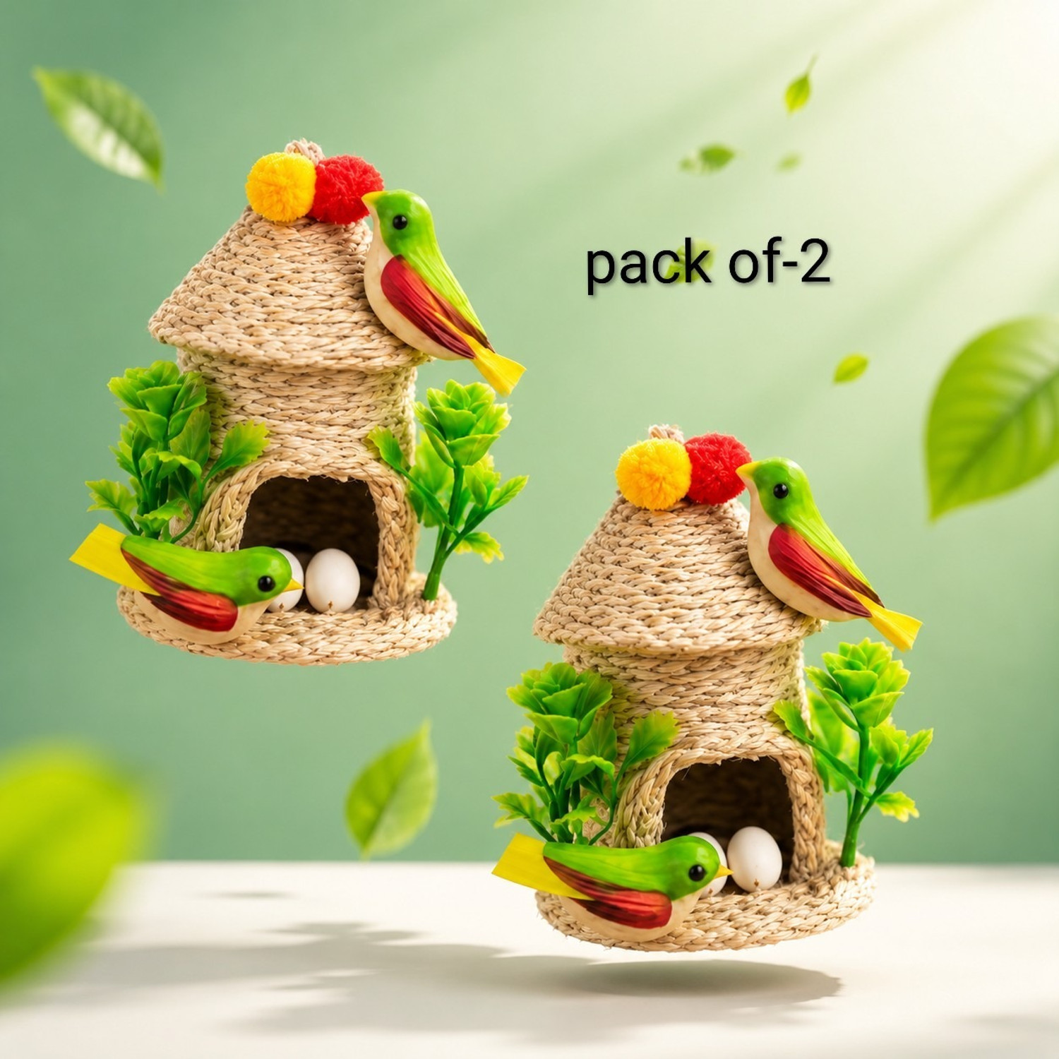 Image of Hareshwar Collections Colorful Bird Nest House Home Accent Pack of 2 Decorative Showpiece - 20 cm