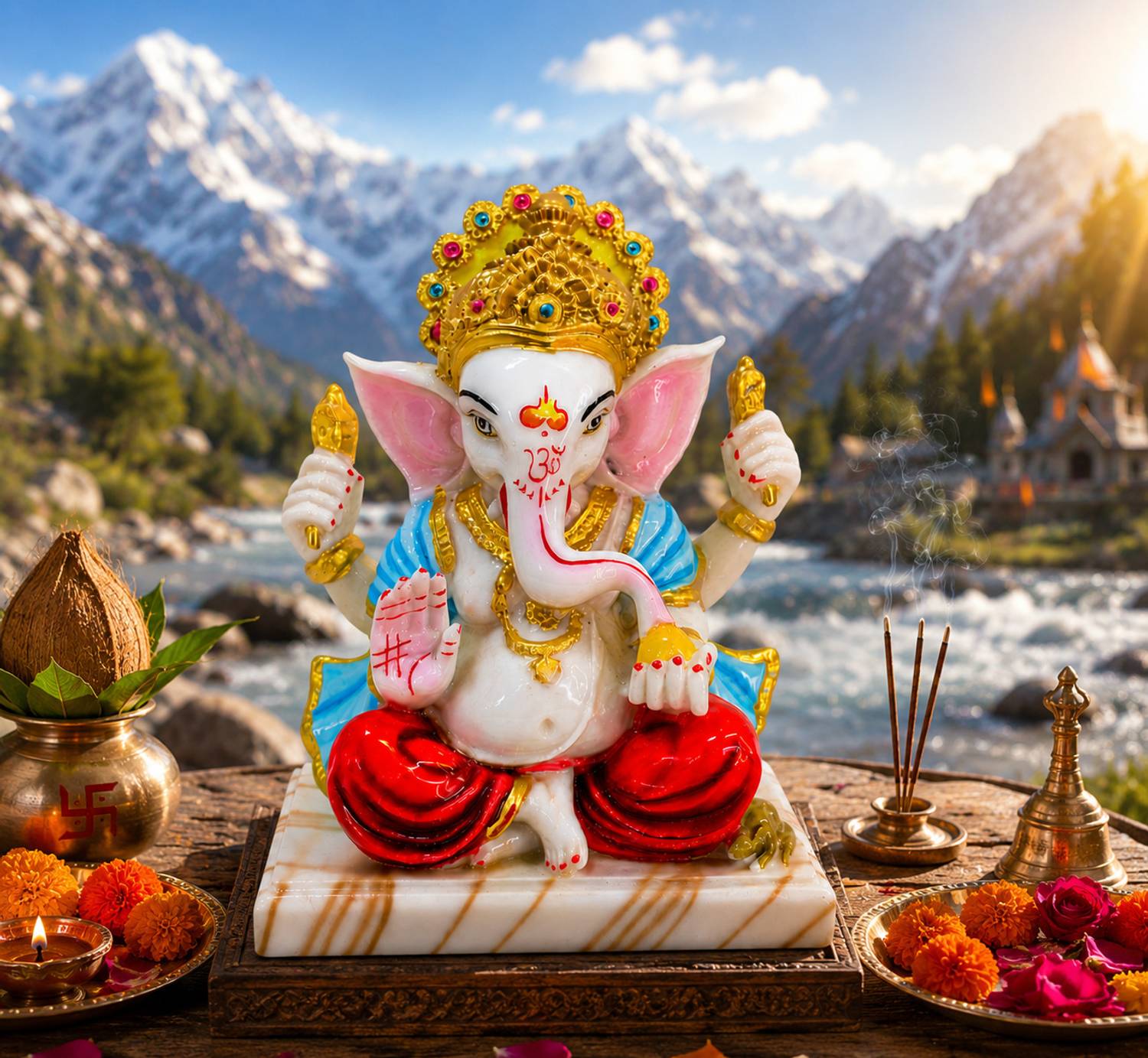 Devayam Shree Ganesh Ji | Marble Powder Murti for Home Mandir & Office | Height-17 cm, Decorative Showpiece - 20.5 cm