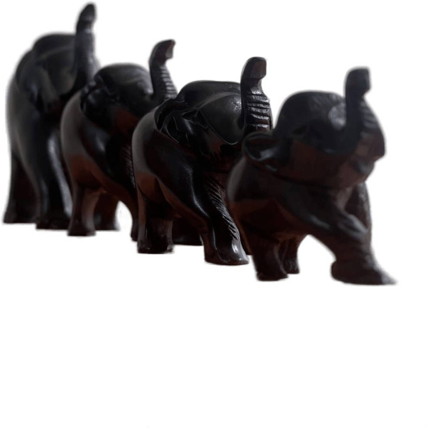 ANAWARIYAS Ebony Wood Trunk up Elephant Size 3" "2" "1.5" "1" Decorative Showpiece  -  3 cm