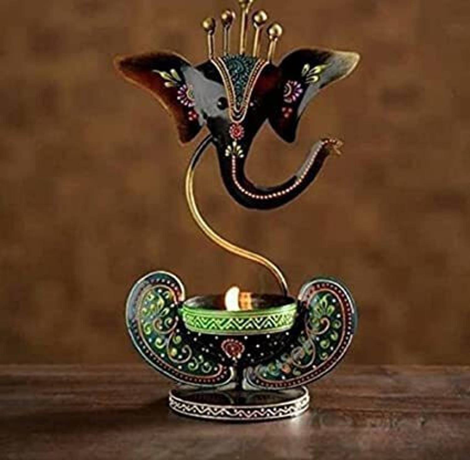Discount ARA Opperste Lord Ganesha Iron Diya, Tealight, Candle Holder Decorative Showpiece - 27 cm