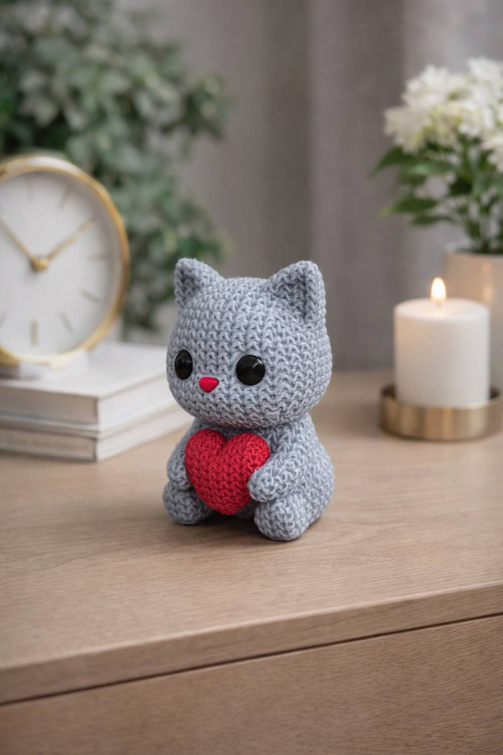AVCW Cute Cat Holding Heart Valentine Day Gift for Girlfriend Boyfriend Love Figurine Decorative Showpiece  -  5.5 cm