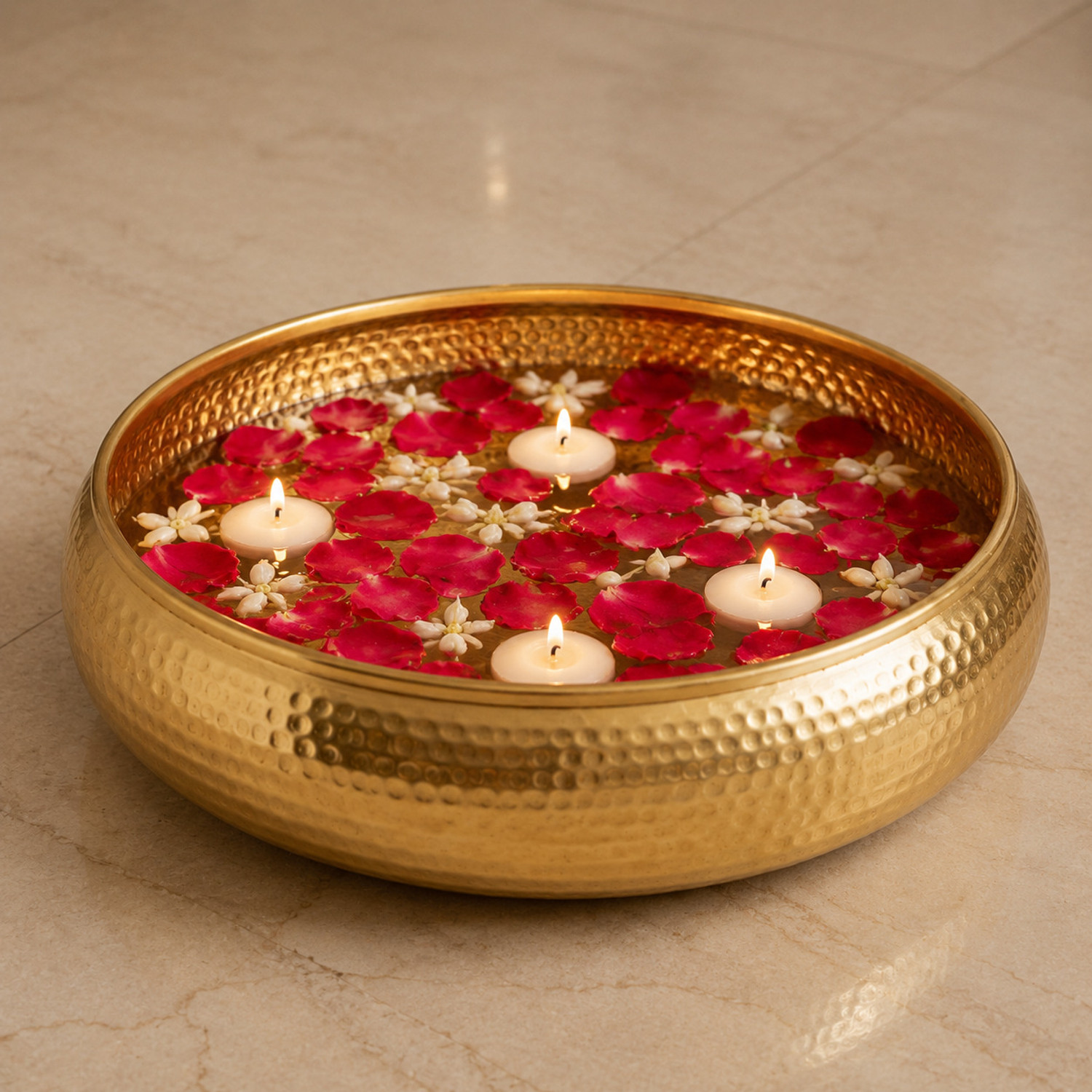 Image of BrassIndustry Handcrafted 8 Inch Hammered Metal Gold Urli Bowl for Decor Decorative Showpiece - 6.35 cm