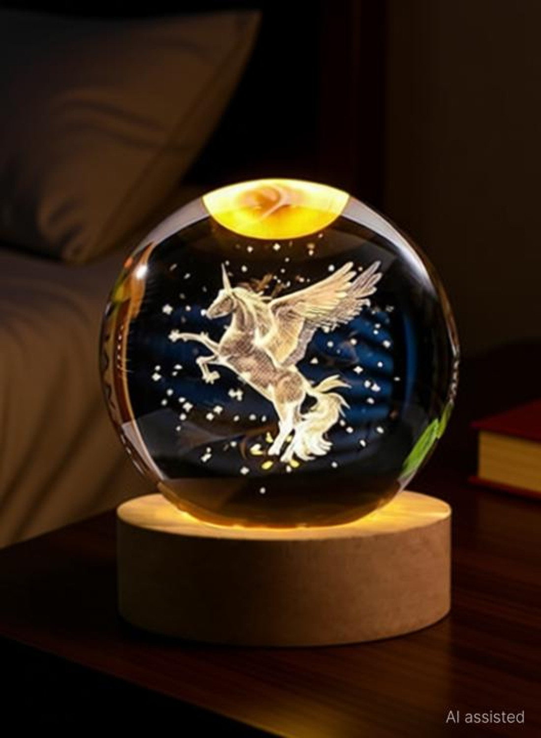 Image of MSNB Horse Crystal Ball Night Lamp | Galaxy LED Ball with Wooden Base | 3D Design Decorative Showpiece - 7 cm
