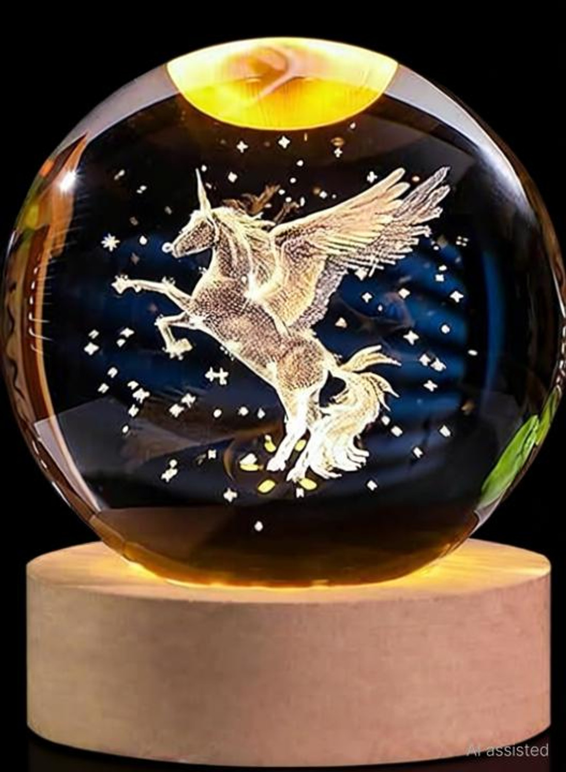 Image of MSNB Horse Crystal Ball Night Lamp | Galaxy LED Ball with Wooden Base | 3D Design Decorative Showpiece - 7 cm