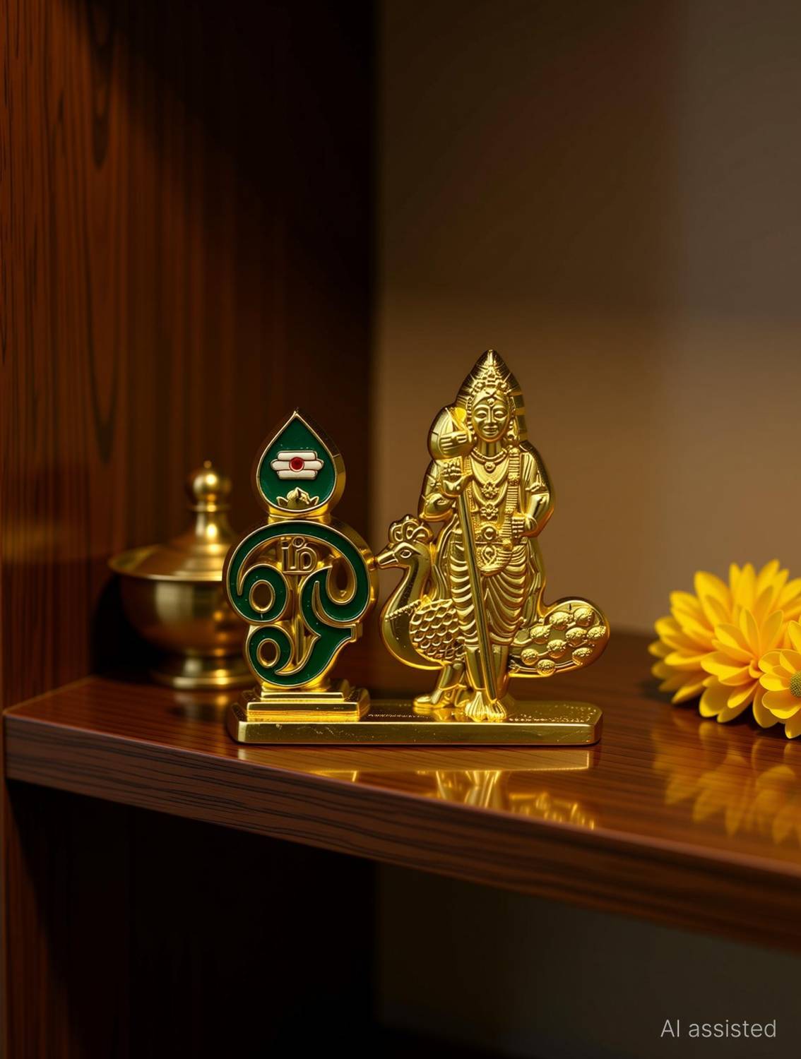ASTRAMART GOD MURUGAN WITH PEACOCK AND OM VEL FOR CAR DASHBOARD Decorative Showpiece - 6 cm