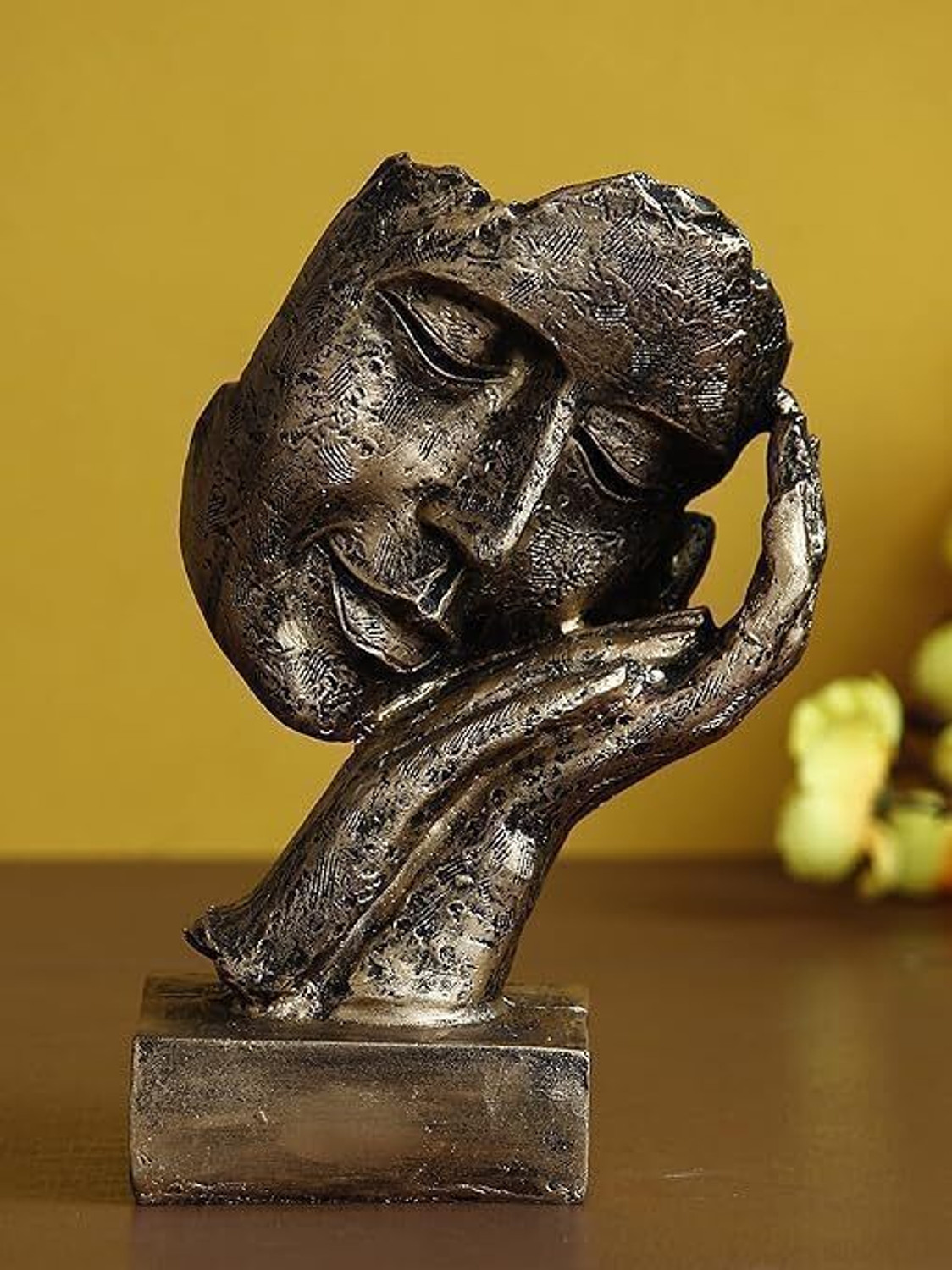 Image of DAY CREATION DAY CREATION Antique Look Human Face Resting On Hands Handcrafted Polyresien Decorative Showpiece - 21 cm