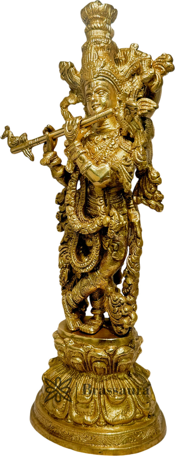 Image of BrassAura lord Murli Manohar Krishna Brass Statue Murti 4.7 Kg Decorative Showpiece - 38.1 cm