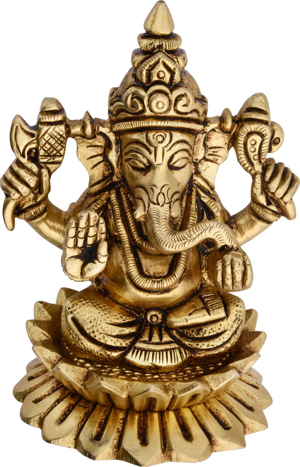 Shreeyash Brass Ganesh Sitting on Kamal Ganesh Bhagwan Idol Ganpati Bappa Murti Decorative Showpiece - 7.6 cm